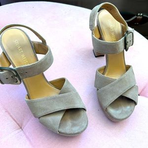 Stuart Weitzman beige suede peep toe platform sandals